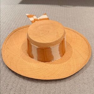 Wide Brim Women’s Straw Hat with Orange and Cream Band